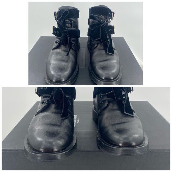 SAINT LAURENT Spike Studded Black Leather Combat Ankle Boots - Picture 3 of 12